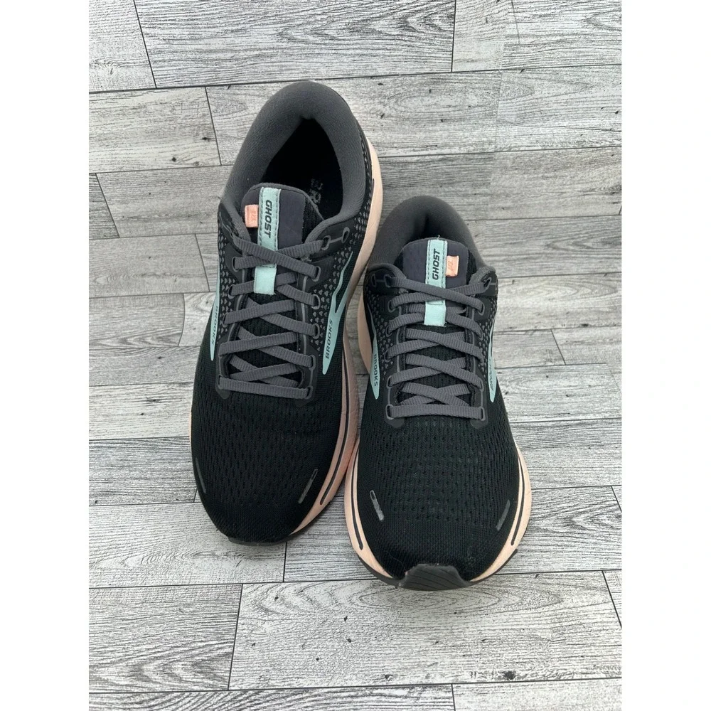 Brooks Ghost 14 Women Running Shoes Black Peach Teal 1203561B026 Size 10 Medium‎